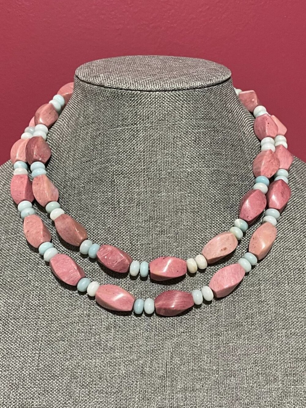 Jay King Pink Rhodonite and Blue Opal Double Strand Necklace